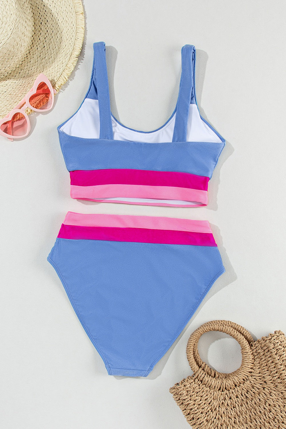 Sunset Vacation  Contrast Scoop Neck Two-Piece Swim Set Sunset and Swim   