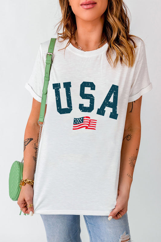 USA Round Neck Short Sleeve T-Shirt  Sunset and Swim   