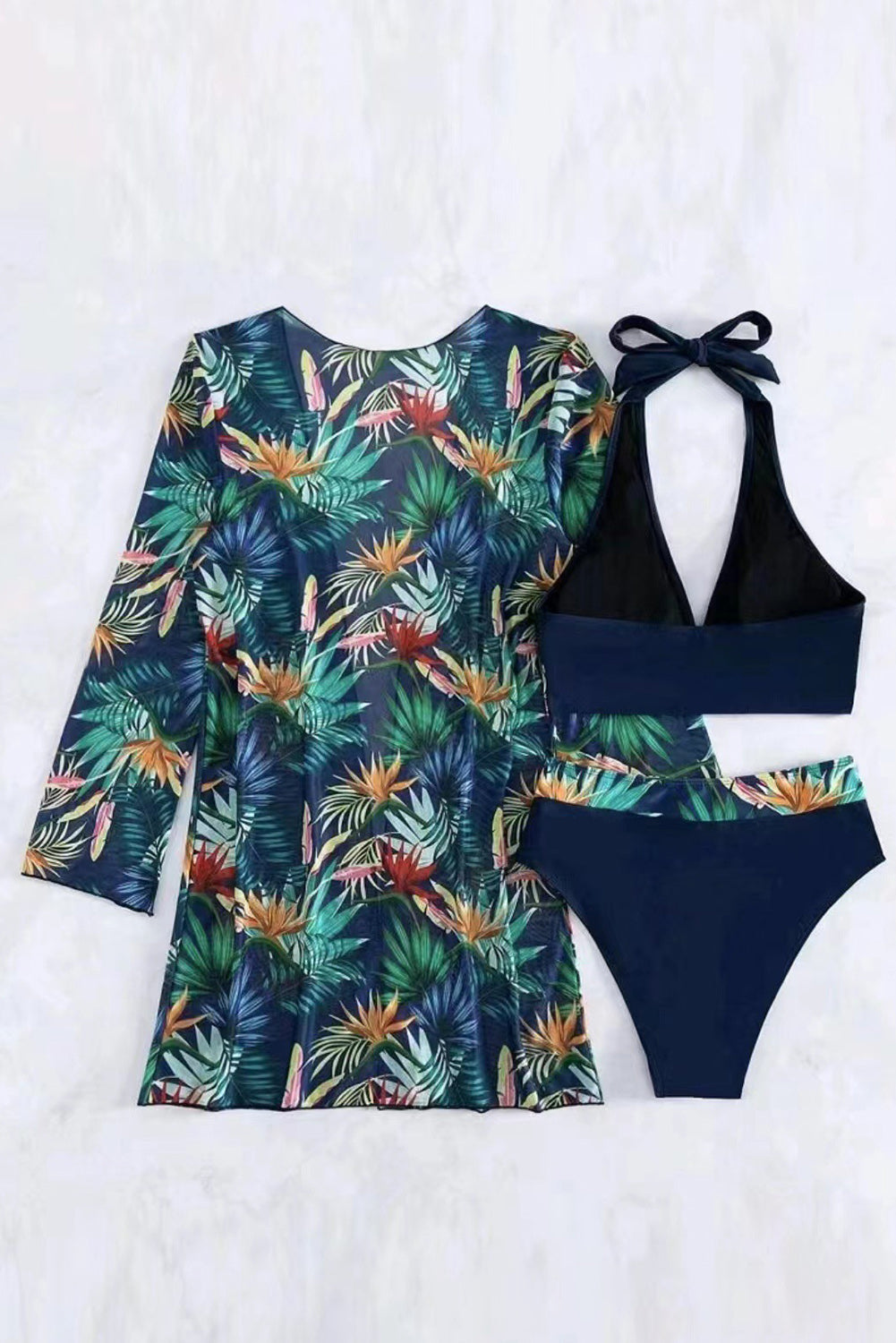 Printed Halter Neck Three-Piece Swim Set Sunset and Swim   