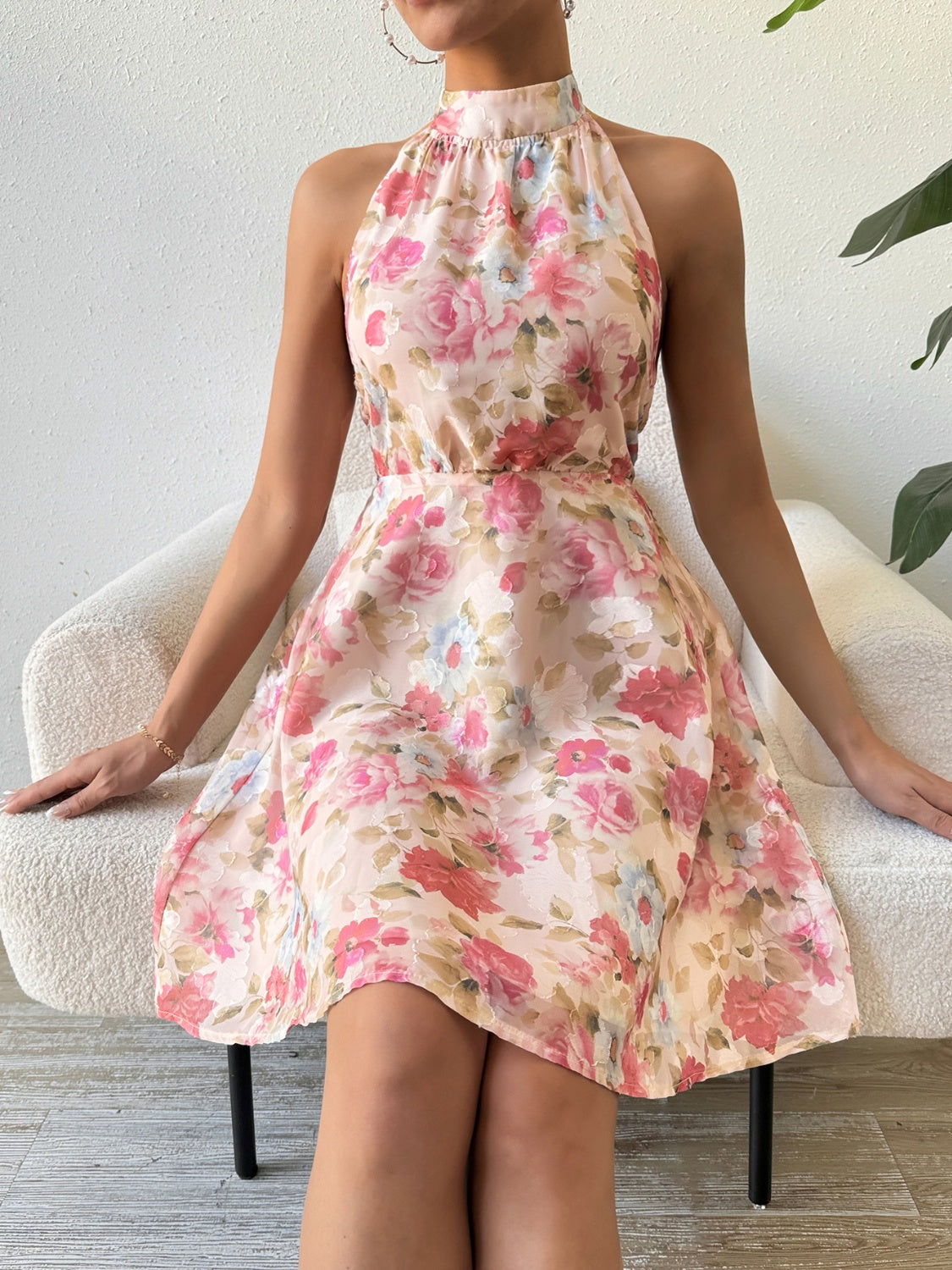 Printed Halter Neck Sleeveless Dress Sunset and Swim   