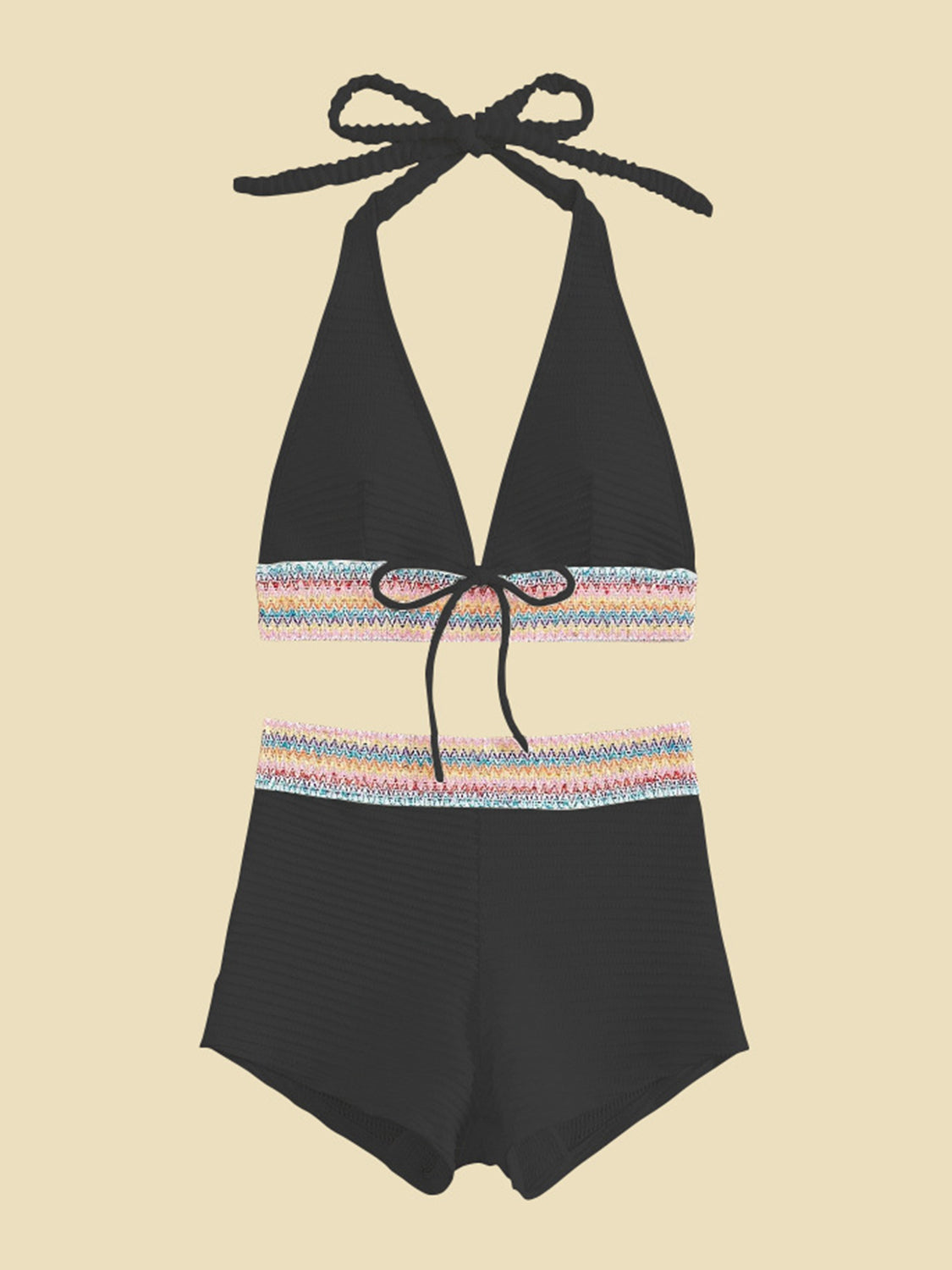 Sunset Vacation  Backless Textured Halter Neck Two-Piece Swim Set Sunset and Swim   