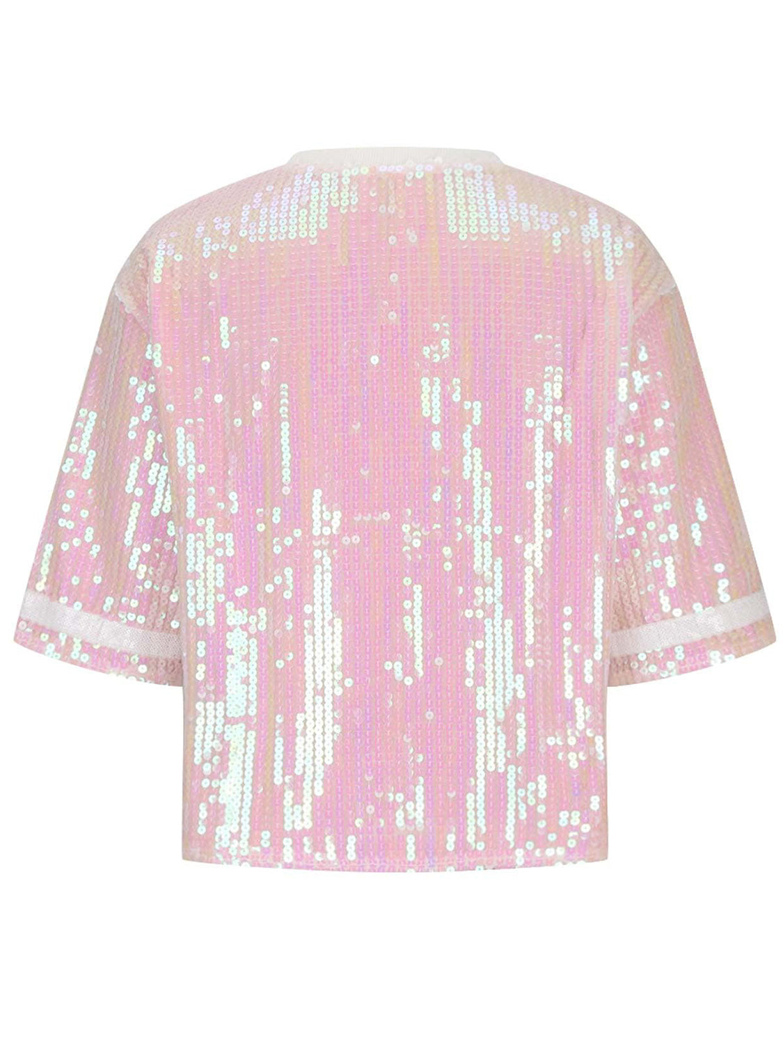 Sequin Football Round Neck Half Sleeve Top Sunset and Swim   