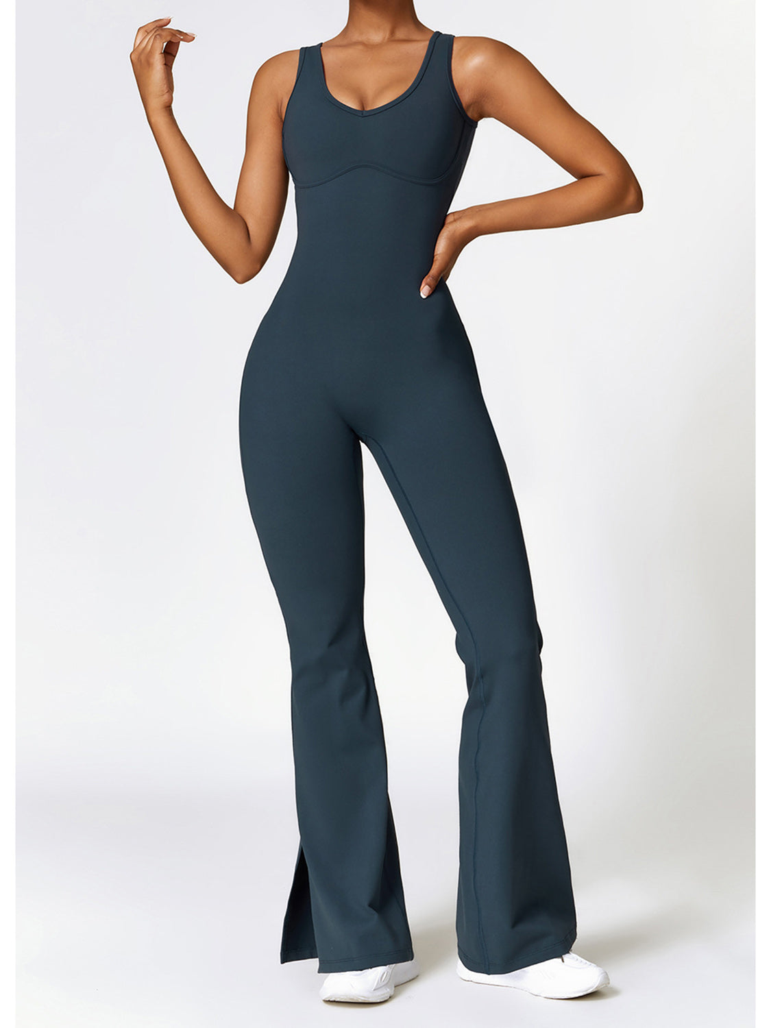 Sunset and Swim  Wide Strap Bootcut Slit Active Jumpsuit Sunset and Swim   