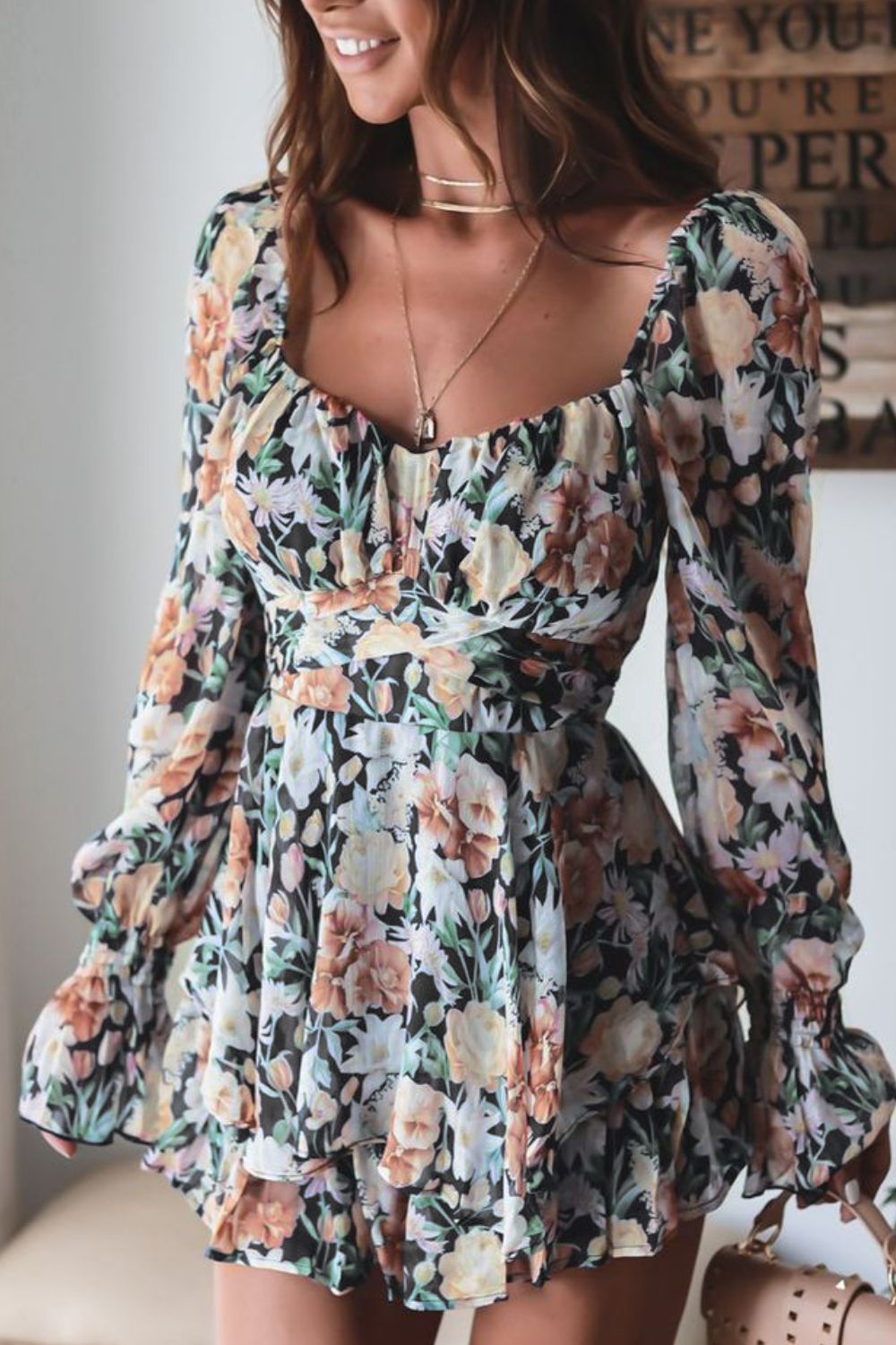 Floral Sweetheart Neck Flounce Sleeve Romper Sunset and Swim   