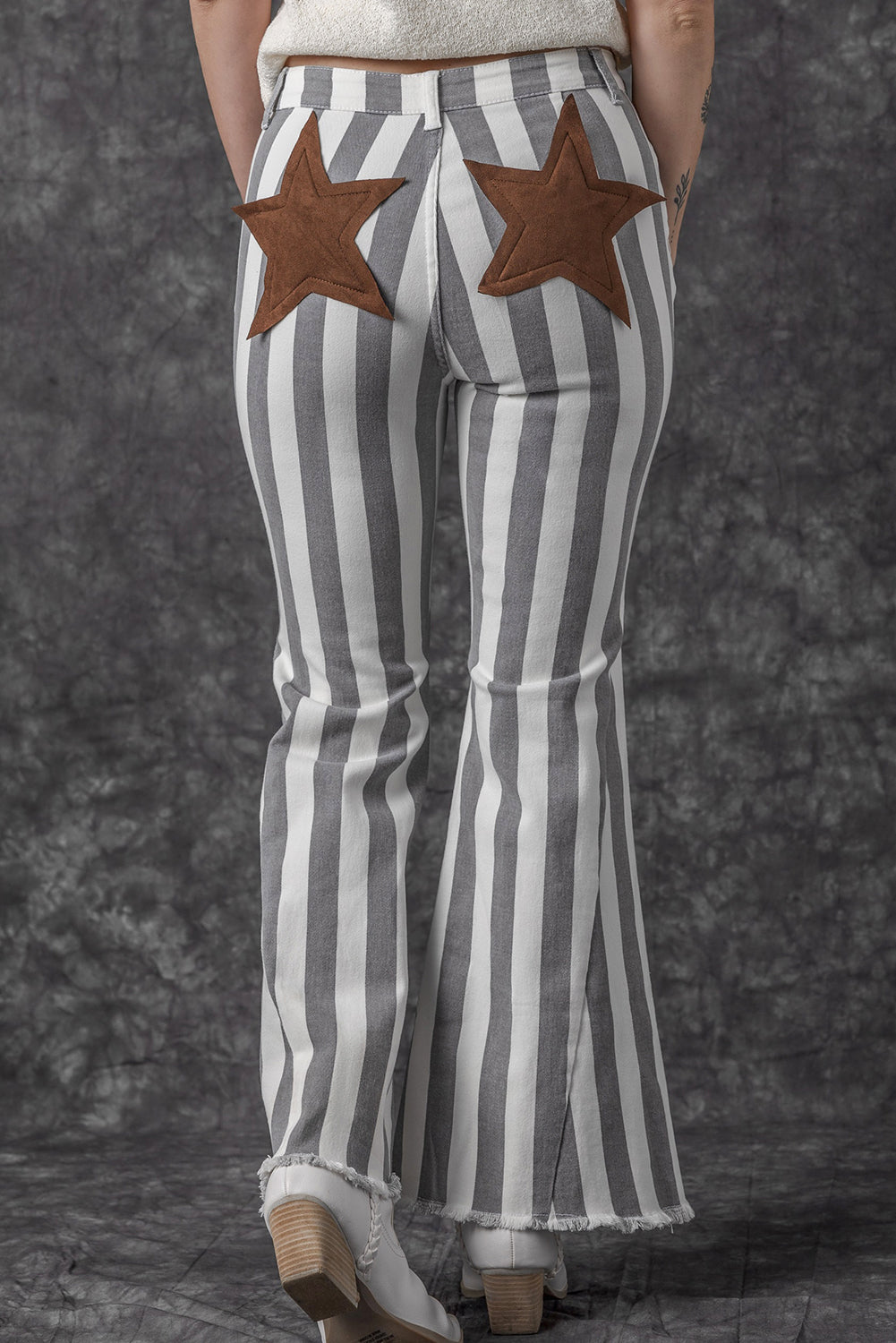 Raw Hem Star Applique Striped Jeans Sunset and Swim Stripe 6 