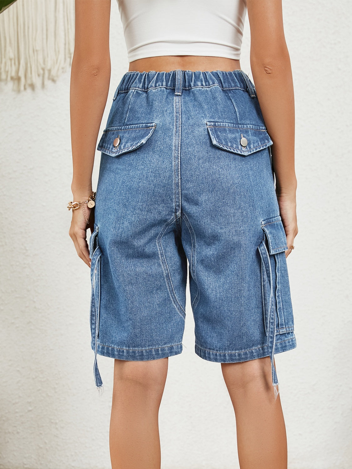 High Waist Denim Shorts with Pockets Sunset and Swim   