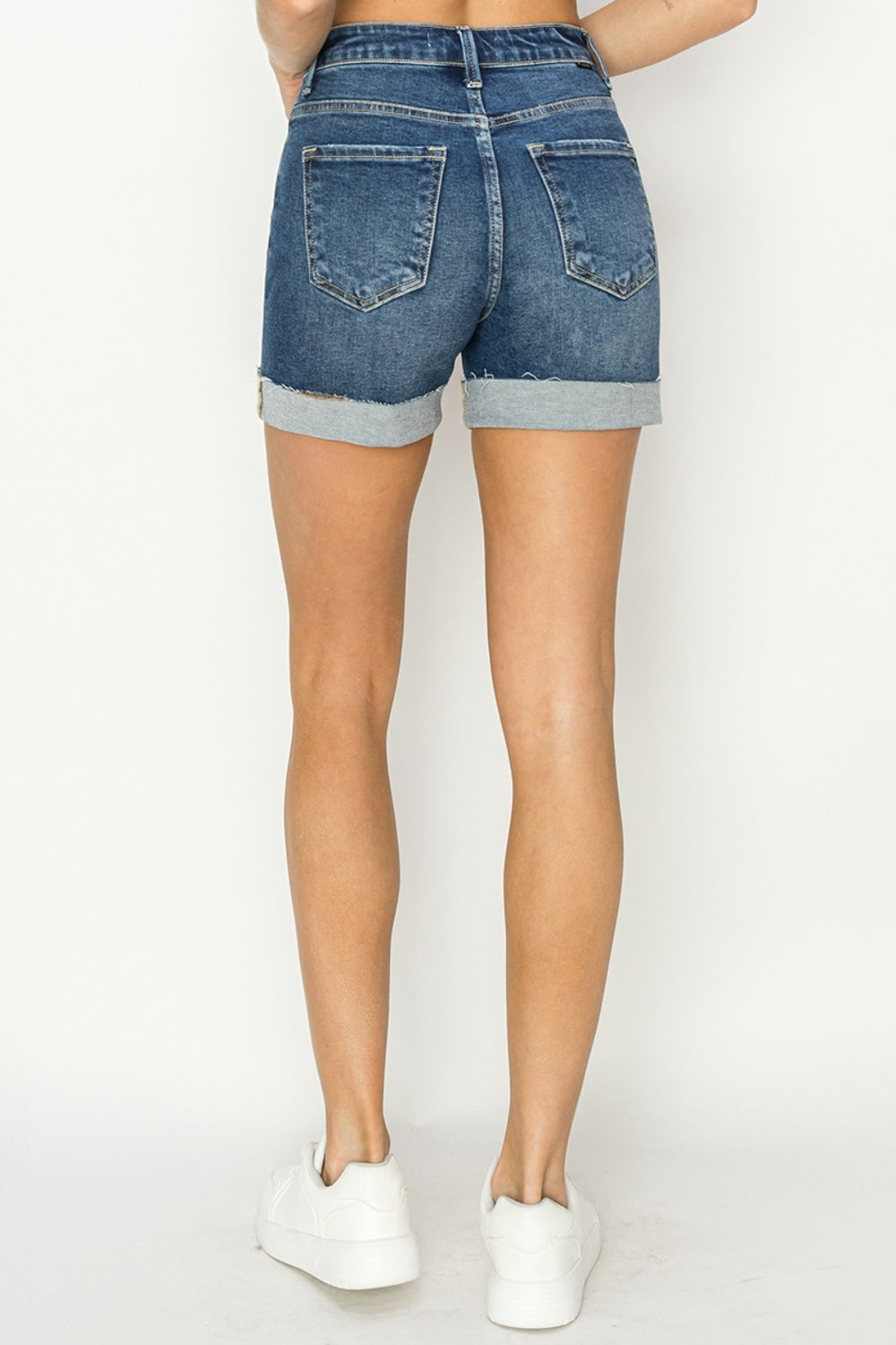 RISEN High Rise Cuffed Denim Shorts Sunset and Swim   