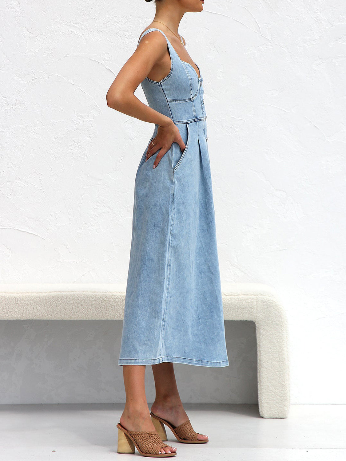 Sweetheart Neck Wide Strap Denim Dress Sunset and Swim   