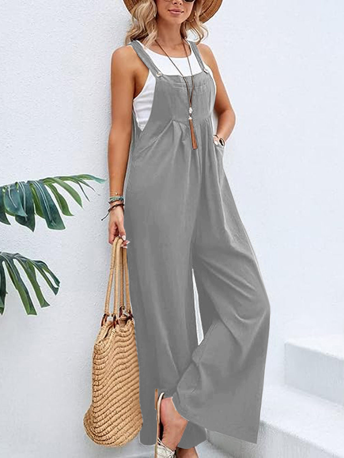 Full Size Wide Leg Overalls with Pockets Sunset and Swim   