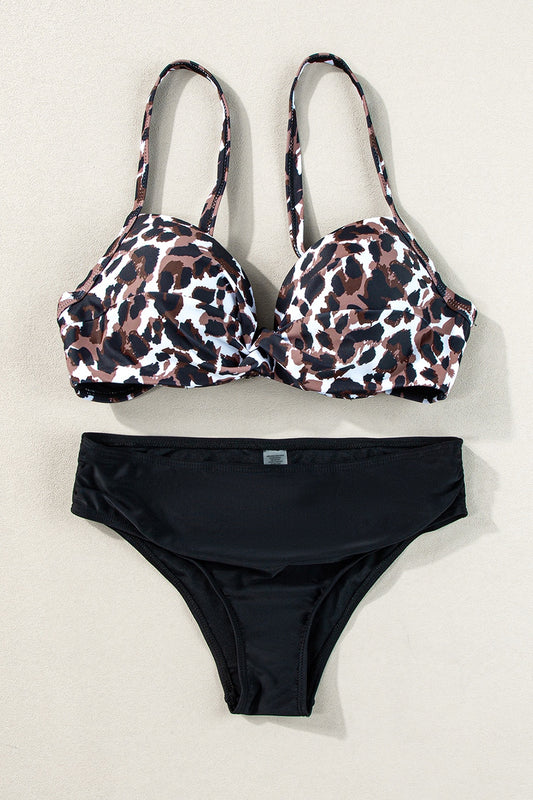 Leopard Sweetheart Neck Bikini Set