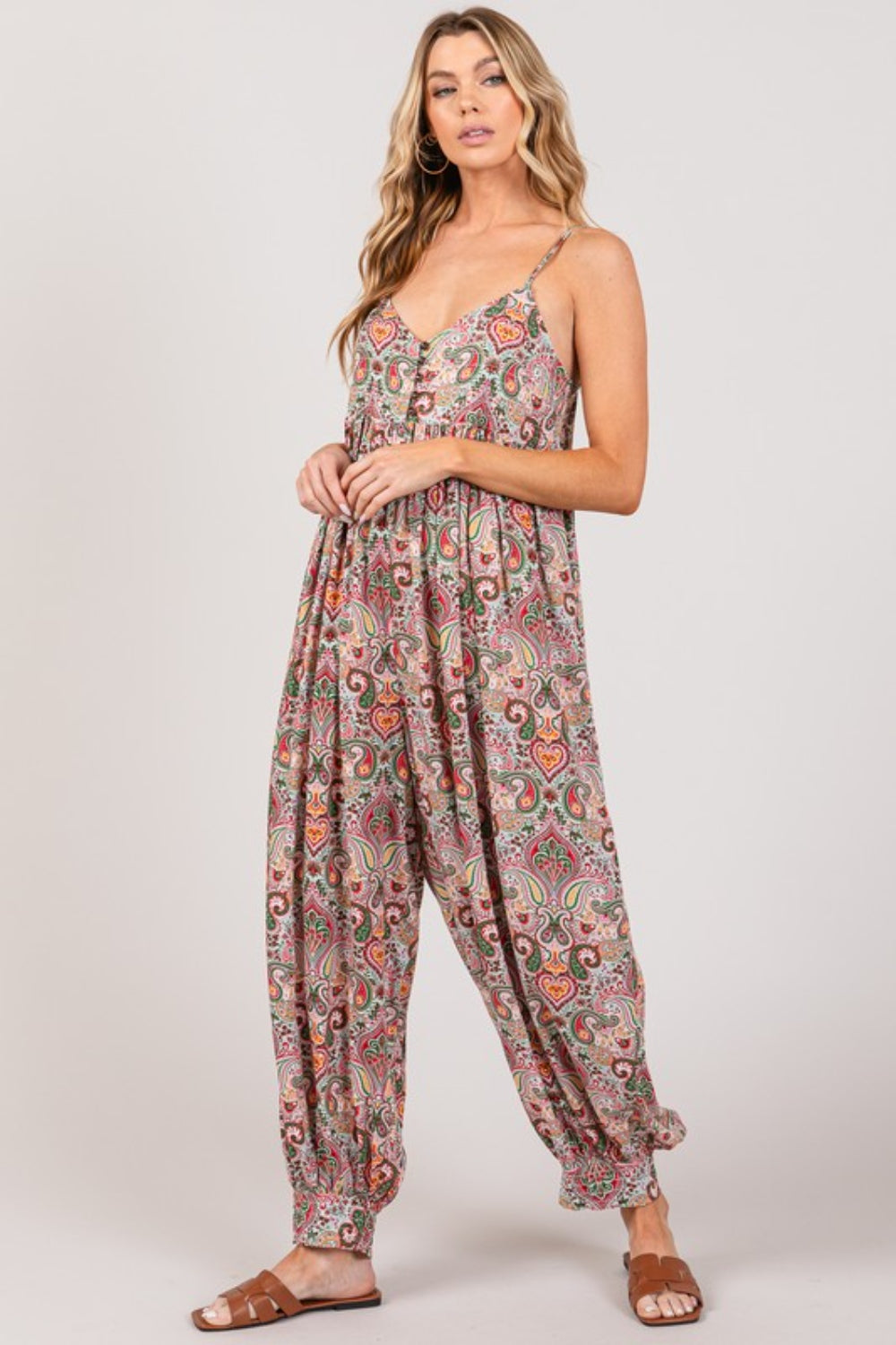 SAGE + FIG Multi Paisley Print Sleeveless Jumpsuit Sunset and Swim   