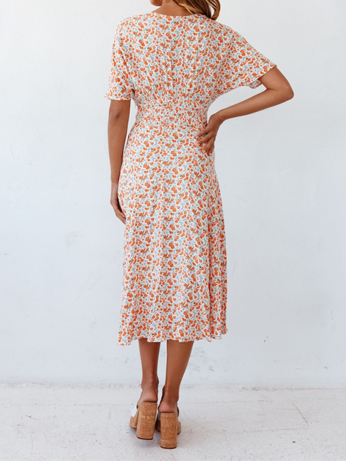 Sunset and Swim  Ditsy Floral V-Neck Short Sleeve Midi Dress Sunset and Swim   