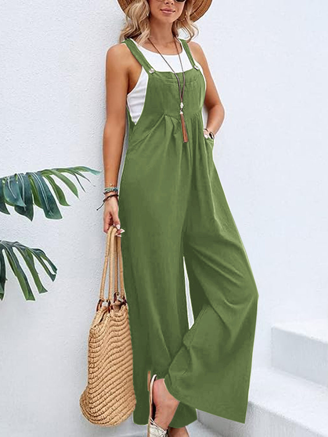 Full Size Wide Leg Overalls with Pockets Sunset and Swim   