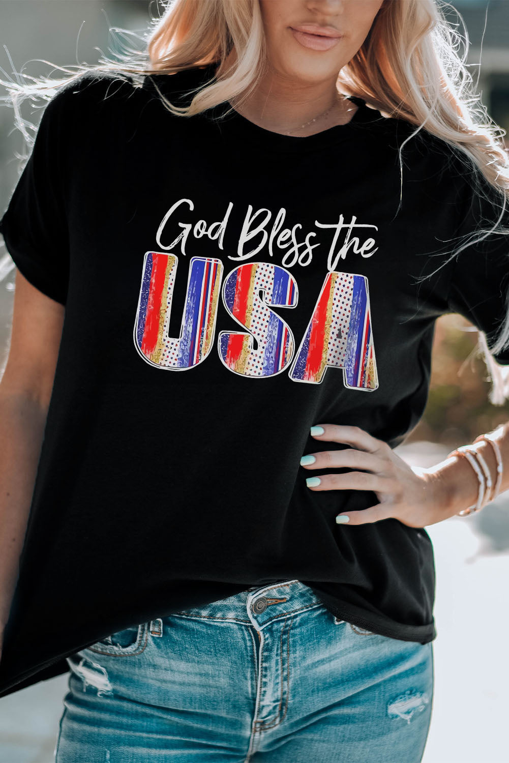 GOD BLESS THE USA Cuffed T-Shirt Sunset and Swim   