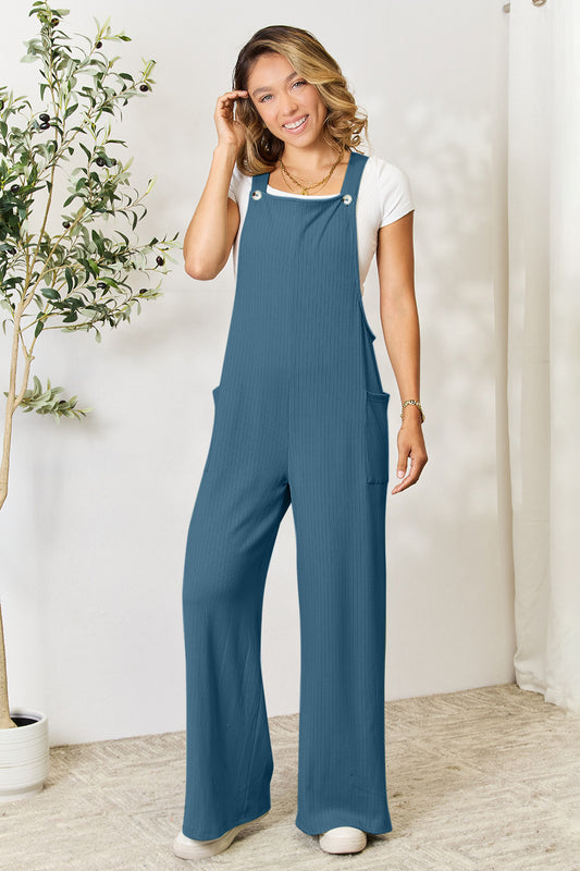 Double Take Plus Size Wide Strap Overall with Pockets  Sunset and Swim   