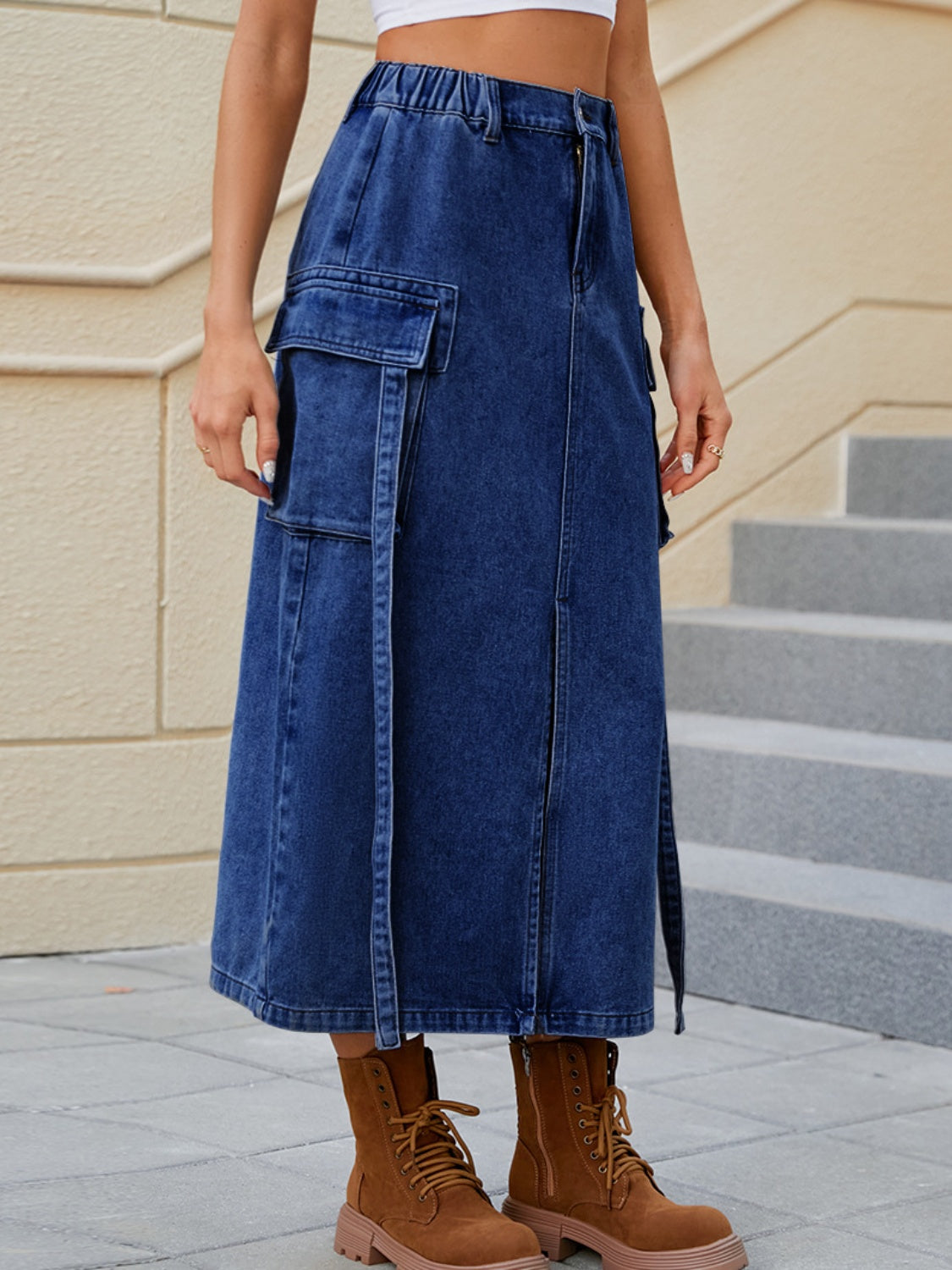 Slit Pocketed High Waist Denim Skirt Sunset and Swim   