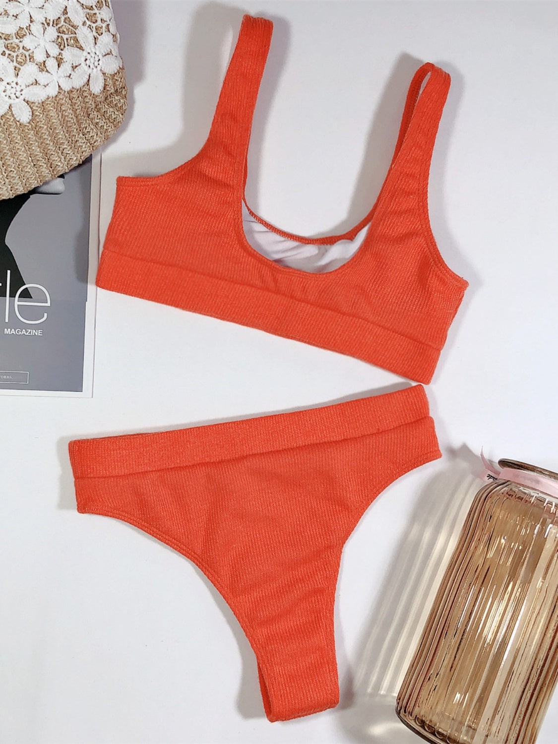 Sunset Vacation  Scoop Neck Wide Strap Two-Piece Swim Set  Sunset and Swim   