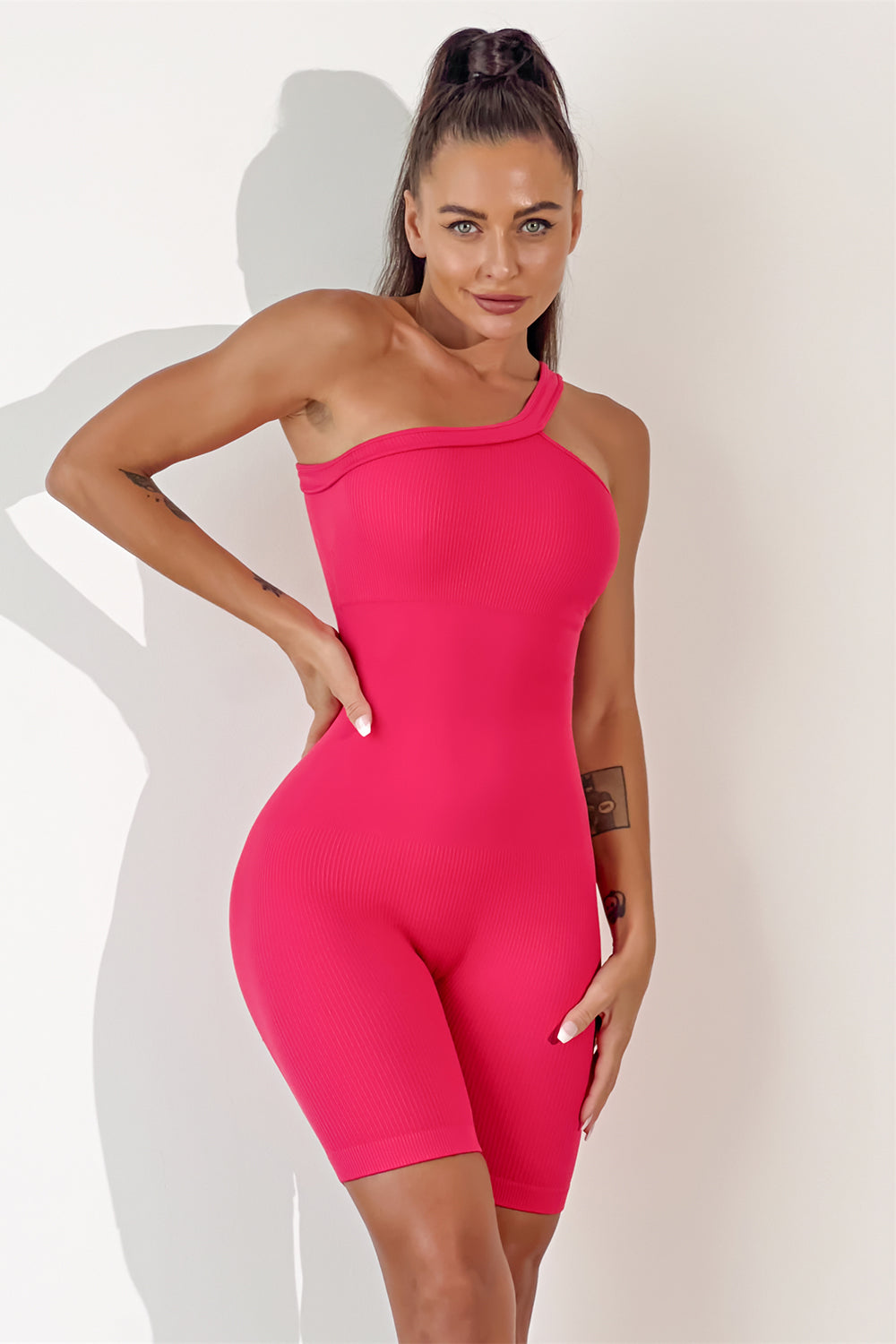 Sunset and Swim  Asymmetrical Neck Wide Strap Active Romper Sunset and Swim   