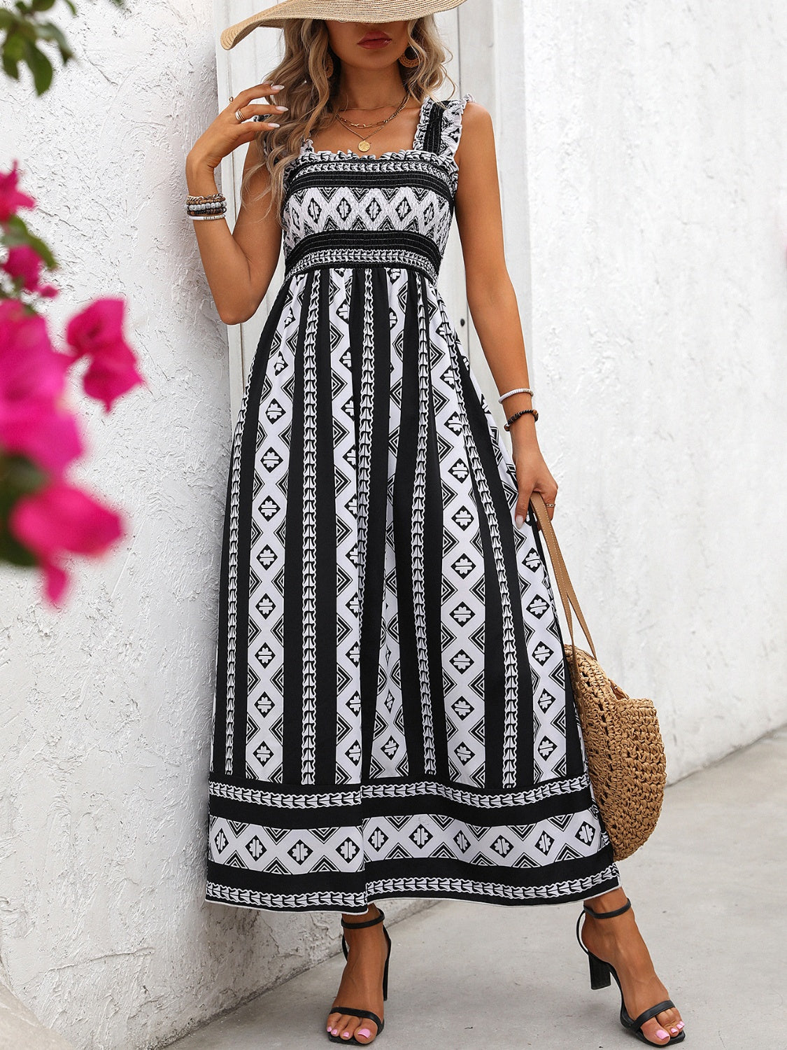 Printed Square Neck Wide Strap Cami Dress Sunset and Swim   