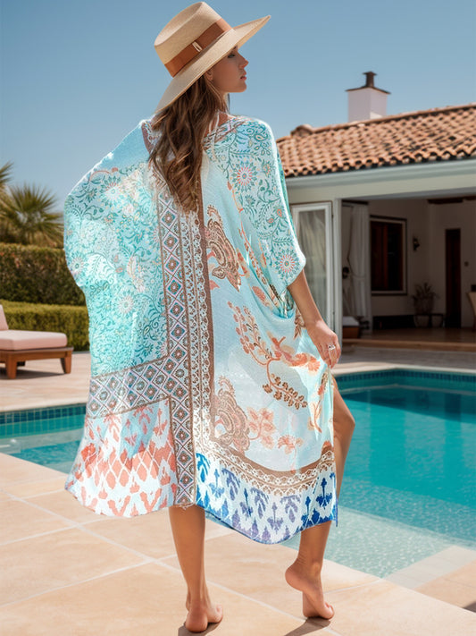 Sunset Vacation  Printed Open Front Beach Cover Up Sunset and Swim   
