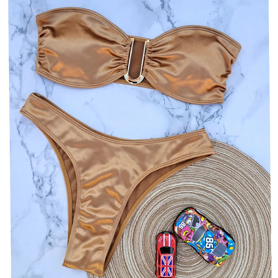 Sunset and Swim Glossy Bandeau Strapless Bikini  Sunset and Swim   