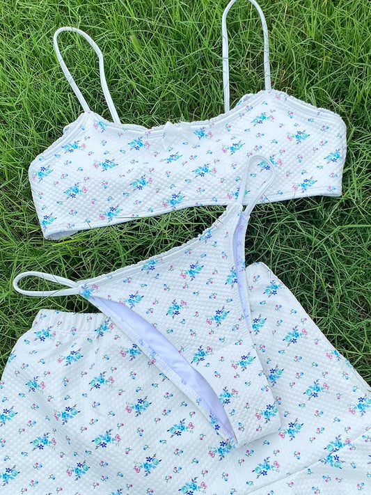 Sweet Summer Floral Bow Bikini Set with Skirt  Sunset and Swim   