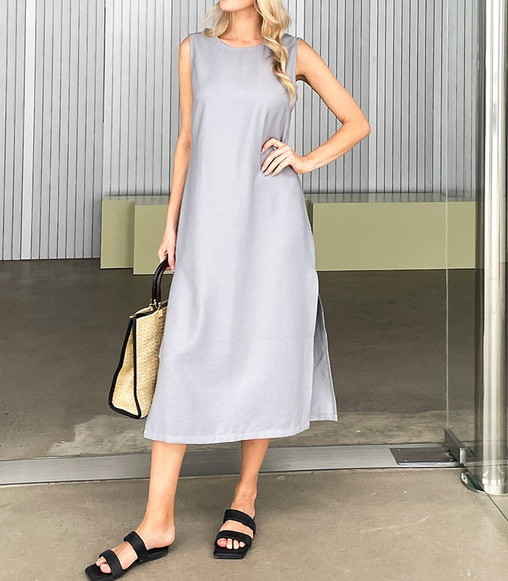 Elegance Unleashed Summer Modest Classy Sleeveless Dress  Sunset and Swim Light Grey S 