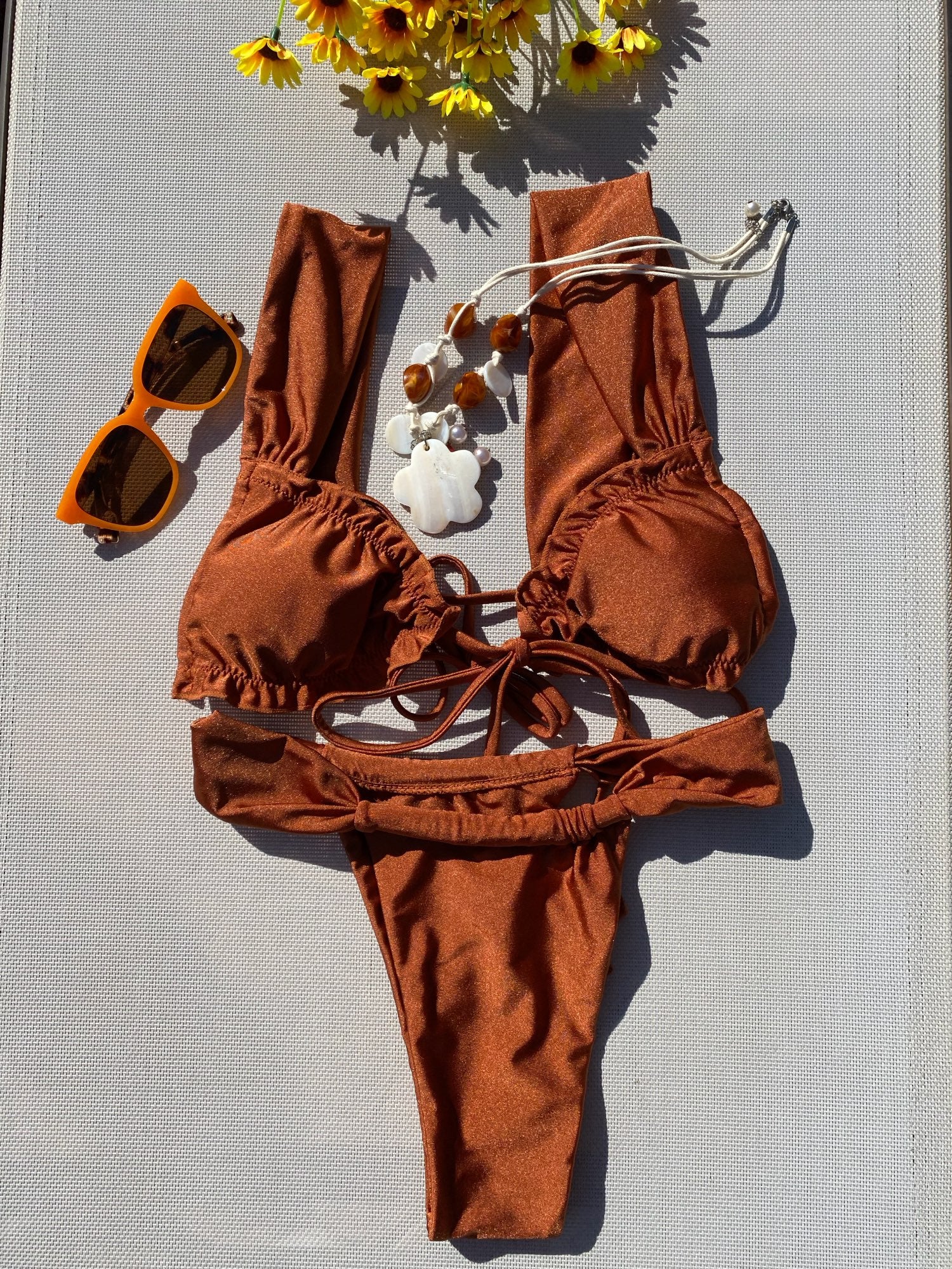 Summer Explosion Ruched Bikini Set Sunset and Swim Orange S 