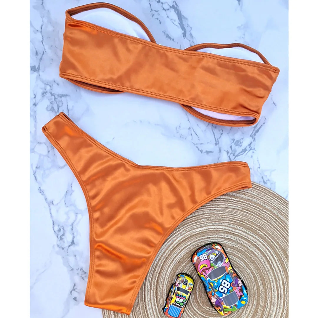 Sunset and Swim Glossy Bandeau Strapless Bikini Sunset and Swim   