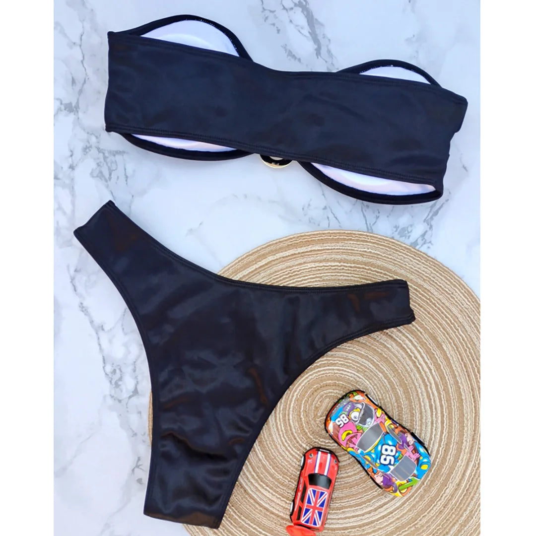 Sunset and Swim Glossy Bandeau Strapless Bikini Sunset and Swim   