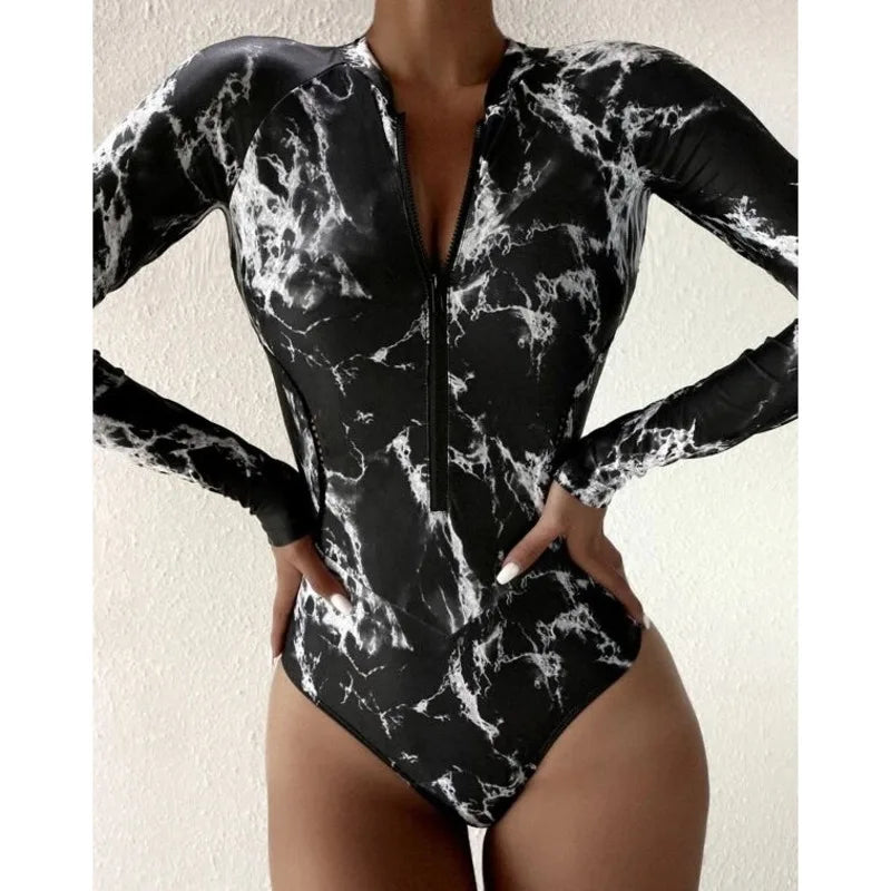 Ocean Drift Long Sleeve Rash Guard Zipper Swimsuit Sunset and Swim   