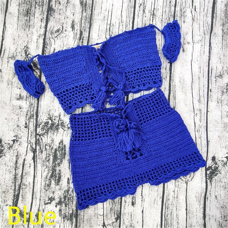 Ibiza Boho Dreams Crochet Bikini Set  Sunset and Swim Blue S 