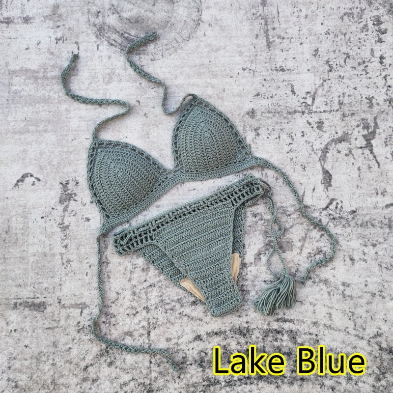 Boho Beach Beauty Handmade Crochet Bikini  Sunset and Swim Lake Blue S 