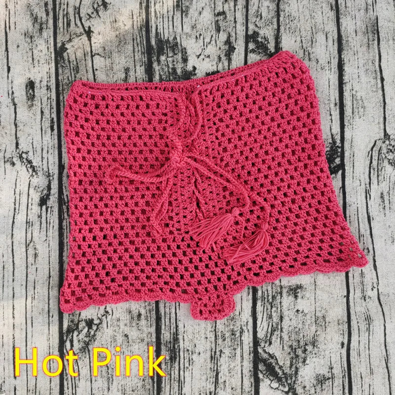 Seaside Whispers Boho Crochet Shorts Sunset and Swim Hot Pink S 