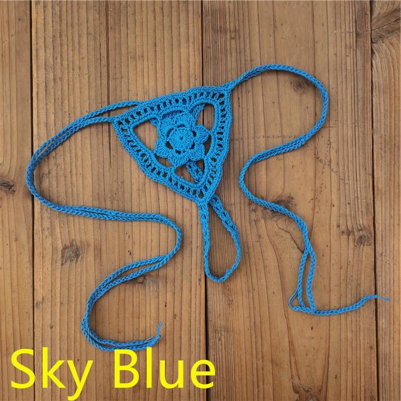 13 Colors Crochet Thong String Women&#39;s Mini Secret Romance Bikini Micro Swimwear Sunset and Swim sky blue One Size 