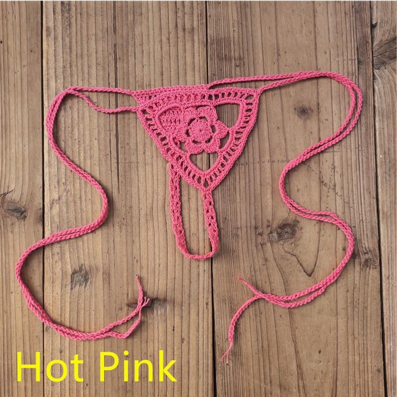 13 Colors Crochet Thong String Women&#39;s Mini Secret Romance Bikini Micro Swimwear Sunset and Swim hot pink One Size 