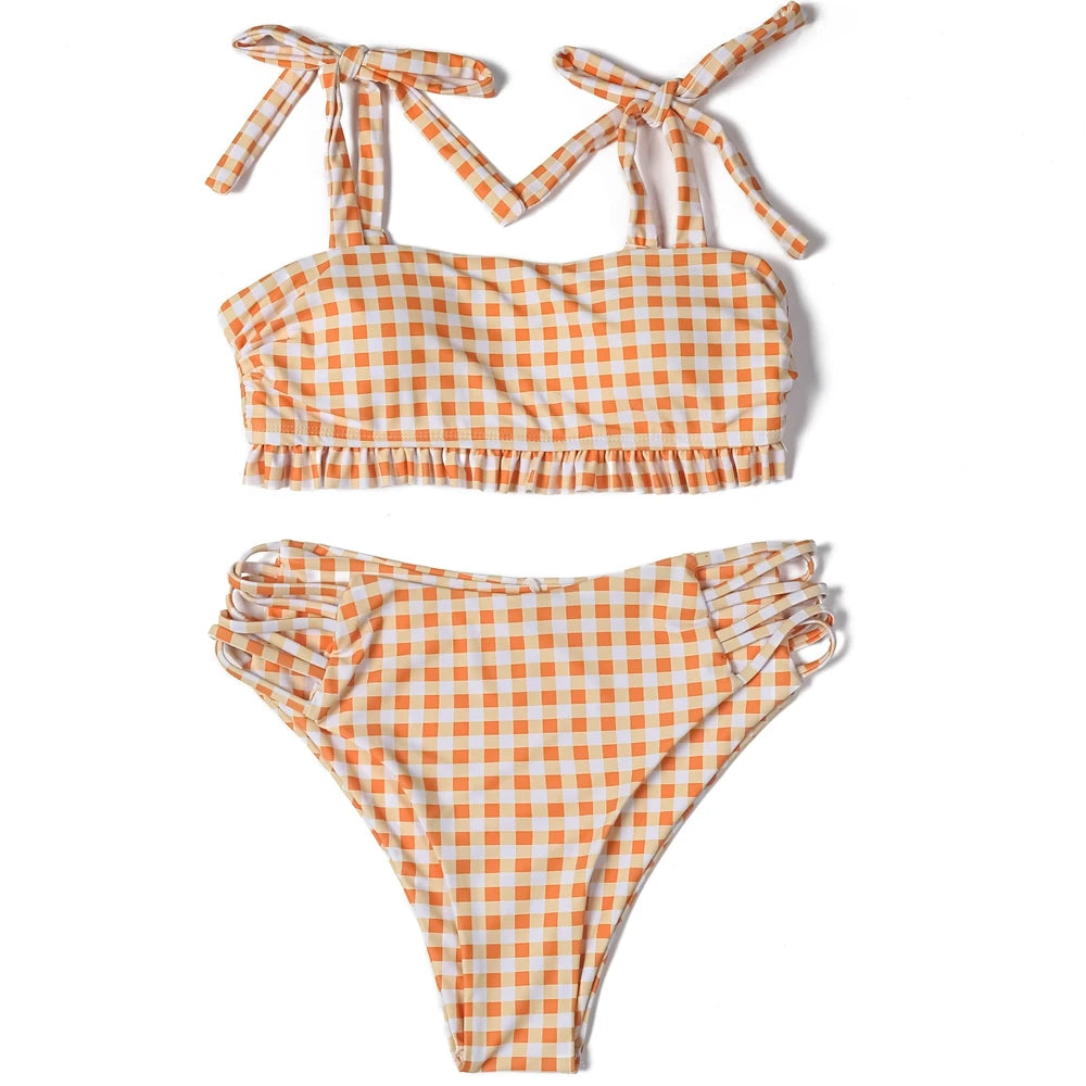 Vintage Vibes Gingham Plaid High Waisted Two-Piece Bikini  Sunset and Swim   