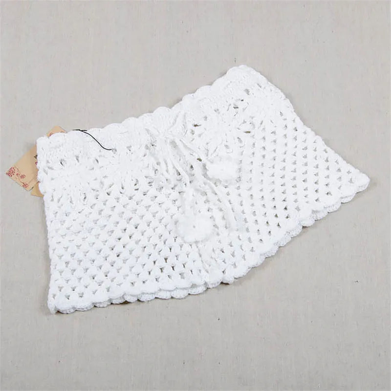 Ocean Mist White Crochet Shorts Sunset and Swim White One Size 