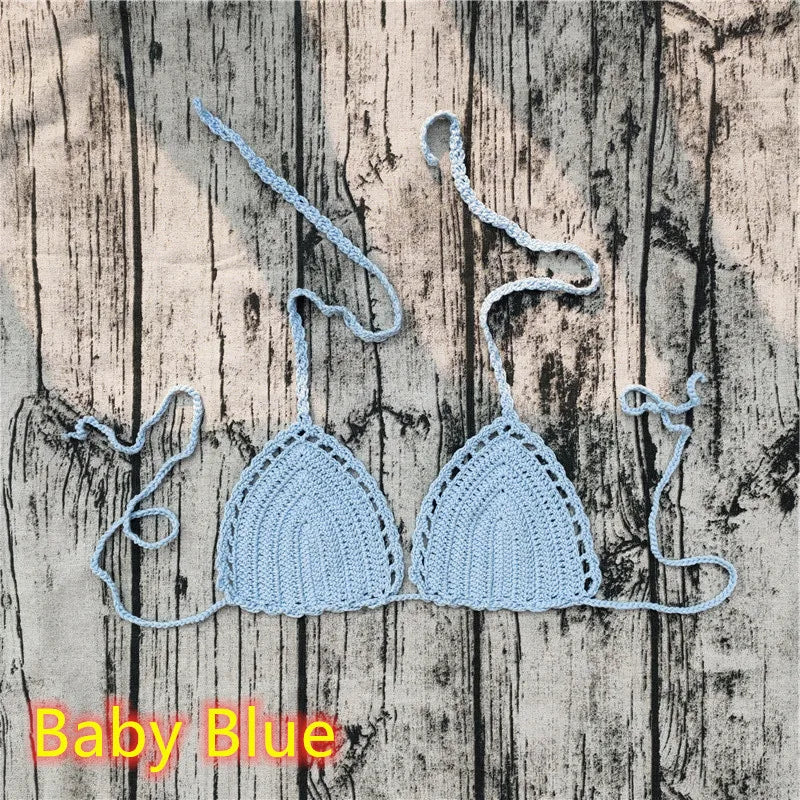 11 Color Beach Crochet Bikini Tops Beach Push up OR Interlining Beach Women Swimwear Top Sunset and Swim Baby Blue L 