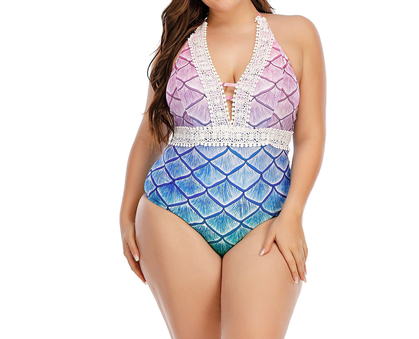 Siren's Elegance Plunge Plus Size V Neck Mermaid Swimsuit  Sunset and Swim   