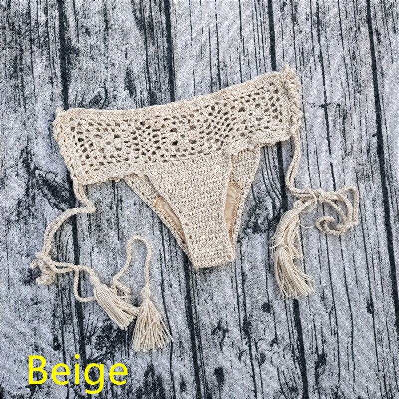 15 Color Women Openwork Mediterranean Grid Crochet Shorts Bikini Bottom Tassel Casual Beach Bandage Hot Pants Sunset and Swim   