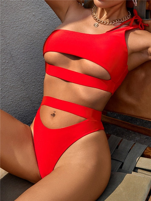 Saltwater Dreams Underboob Cut Out Hollow Out Bikini  Sunset and Swim Red S 