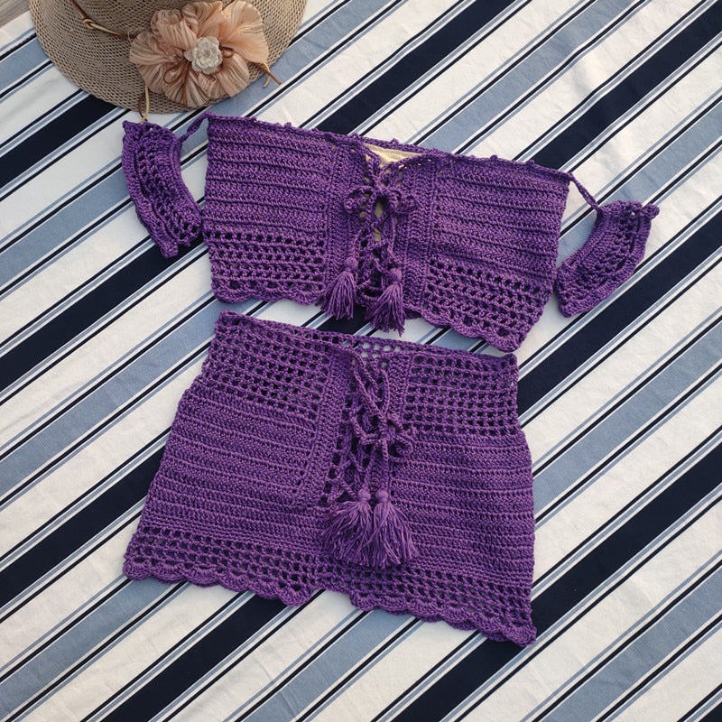 Ibiza Boho Dreams Crochet Bikini Set  Sunset and Swim Purple S 
