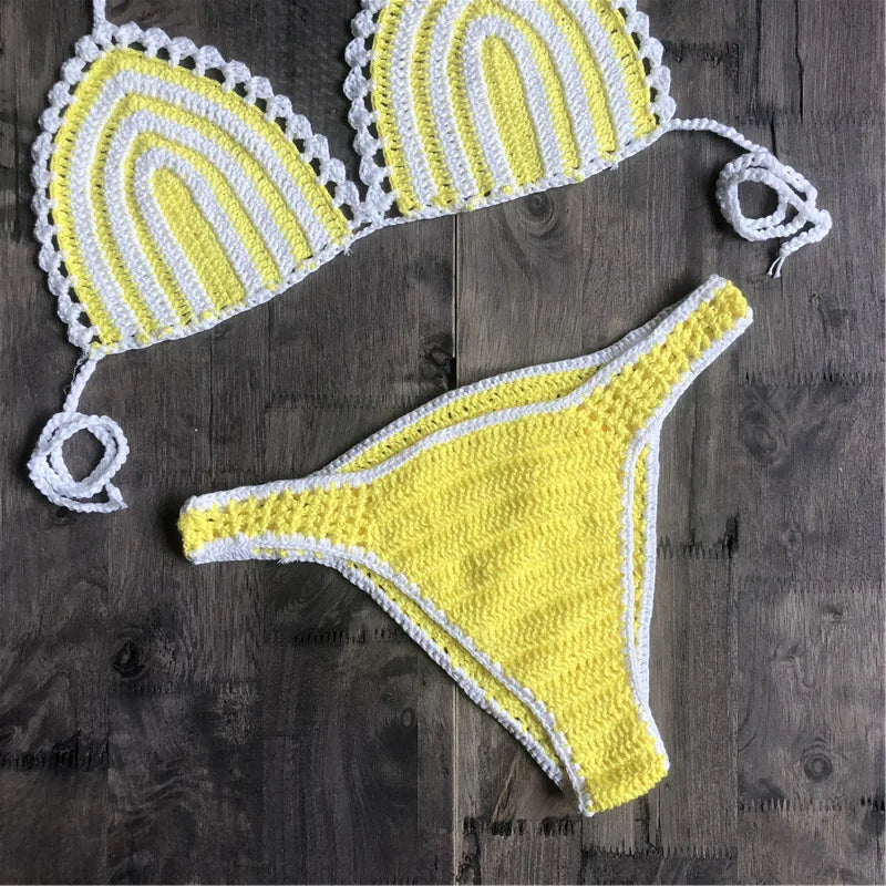 Paradise Perfection Crochet Triangle Bikini Yellow Set  Sunset and Swim   