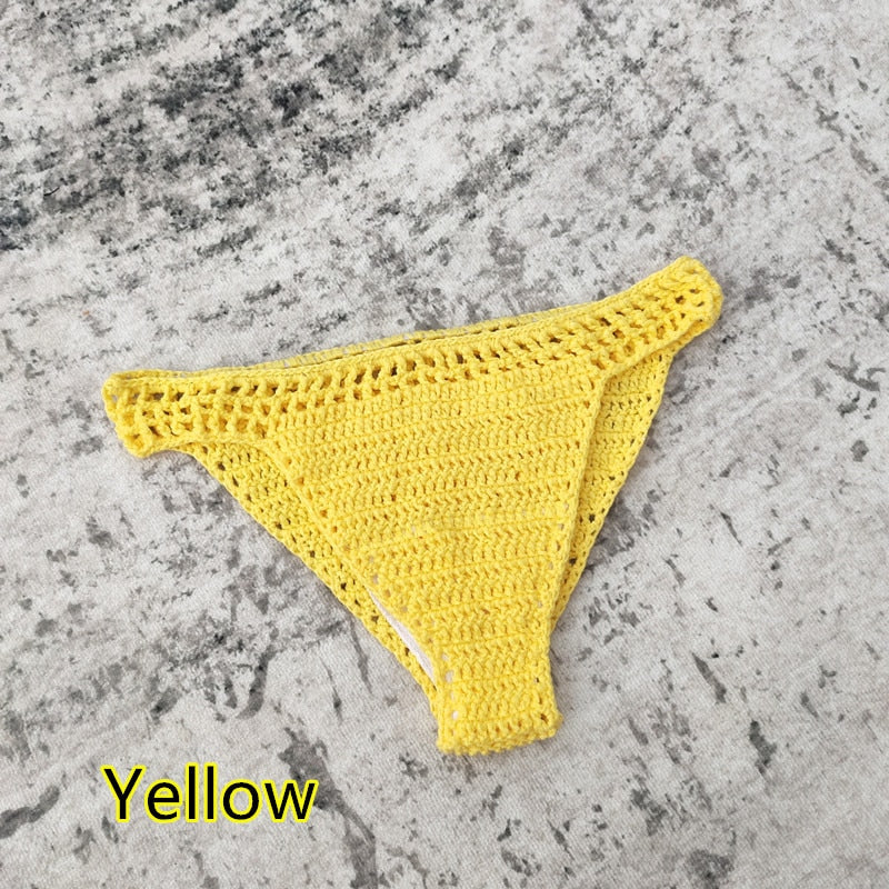 Boho Handmade Crochet Bikini Bottoms  Sunset and Swim Yellow S 