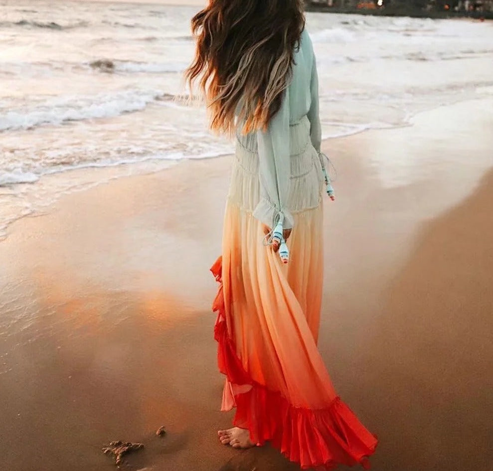 Sunset Serenity Gradient Beach Dress  Sunset and Swim   