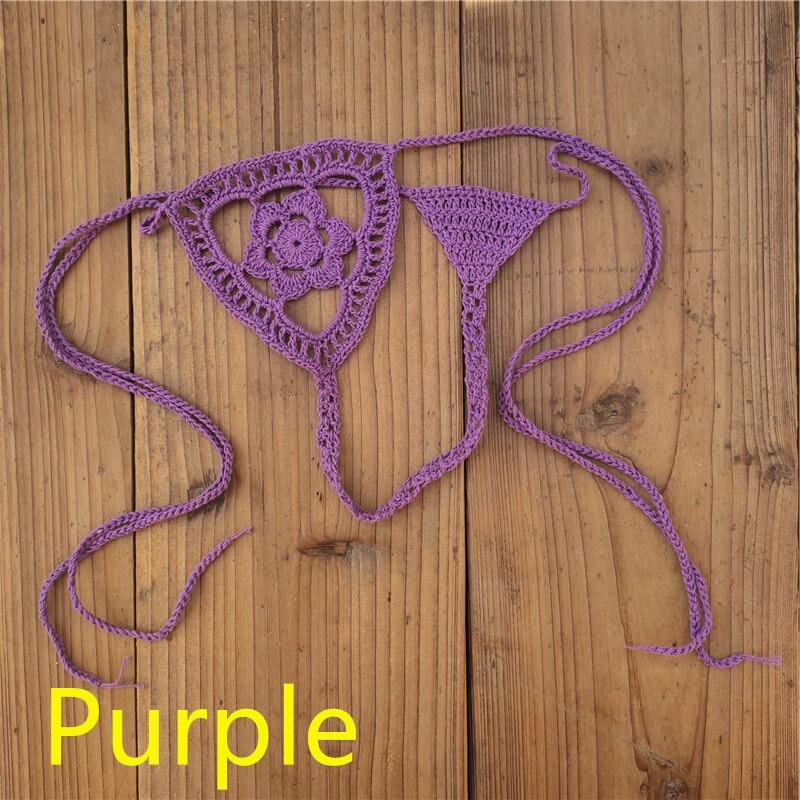 13 Colors Crochet Thong String Women&#39;s Mini Secret Romance Bikini Micro Swimwear Sunset and Swim Purple One Size 