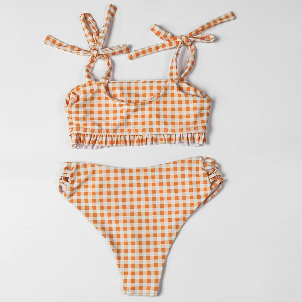 Vintage Vibes Gingham Plaid High Waisted Two-Piece Bikini  Sunset and Swim   