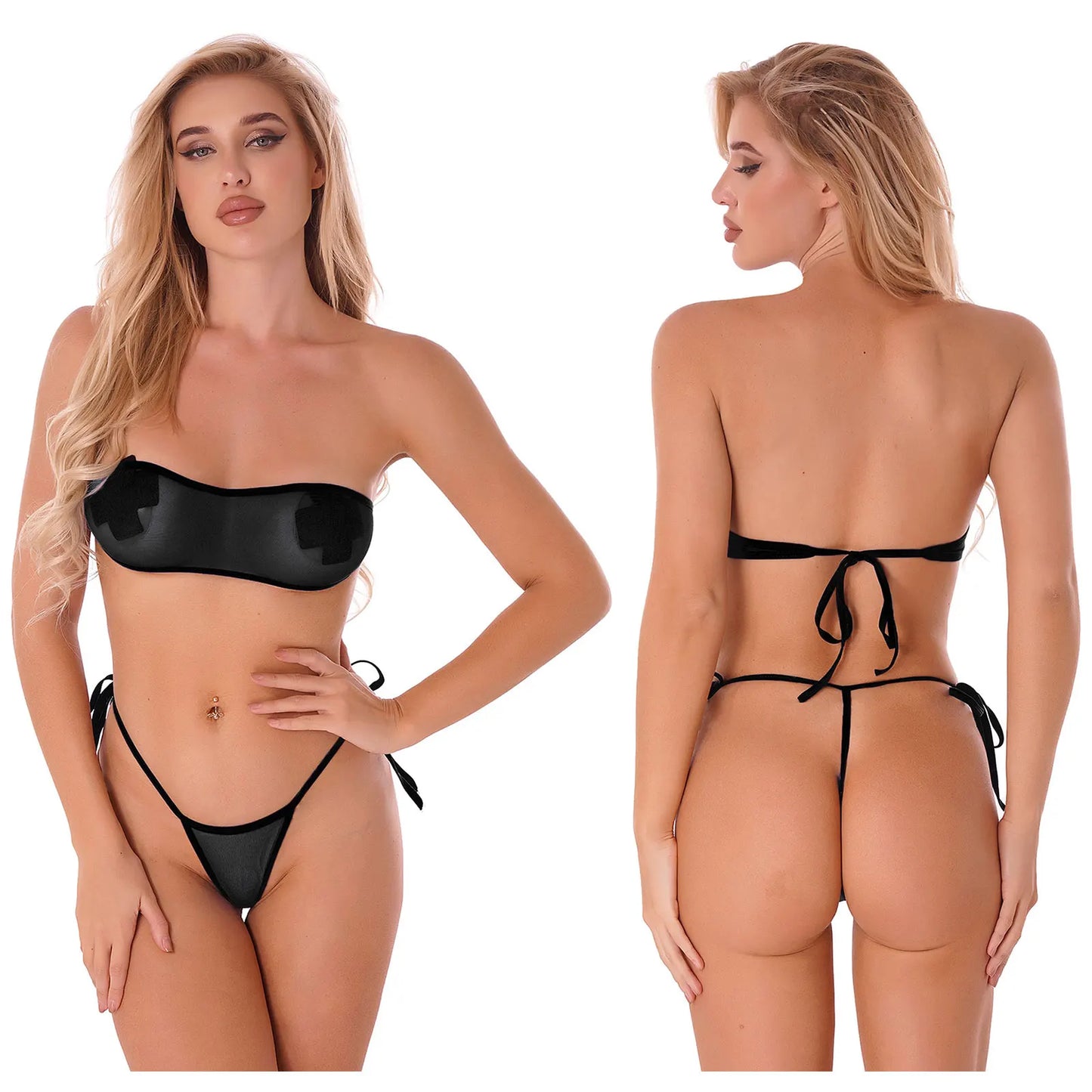 Sunset and Swim Sheer See Through Thong Bandeau Micro Bikini Sunset and Swim Black One Size