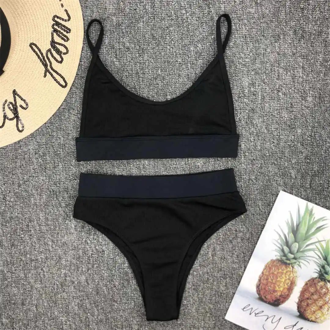 Luxe Solid High-Waist Scoop Bikini Set Sunset and Swim   